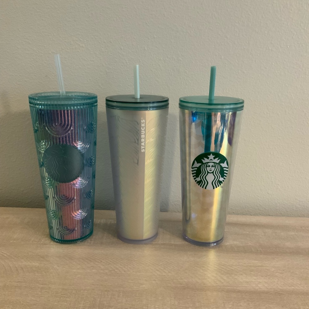Starbucks Iridescent Siren Tail Venti Tumbler Set of 3 teal green mermaid coffee